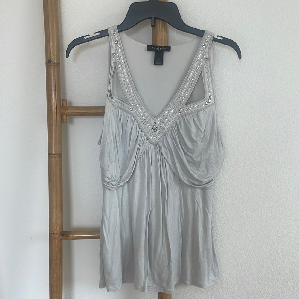 White House Black Market Silver Embellished Tank Top
